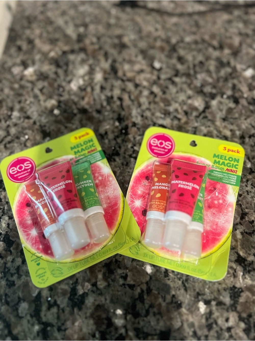 2 Pack Eos  Melon Magic 3-Pack Mini Lip Balm Tubes - Pink & Green